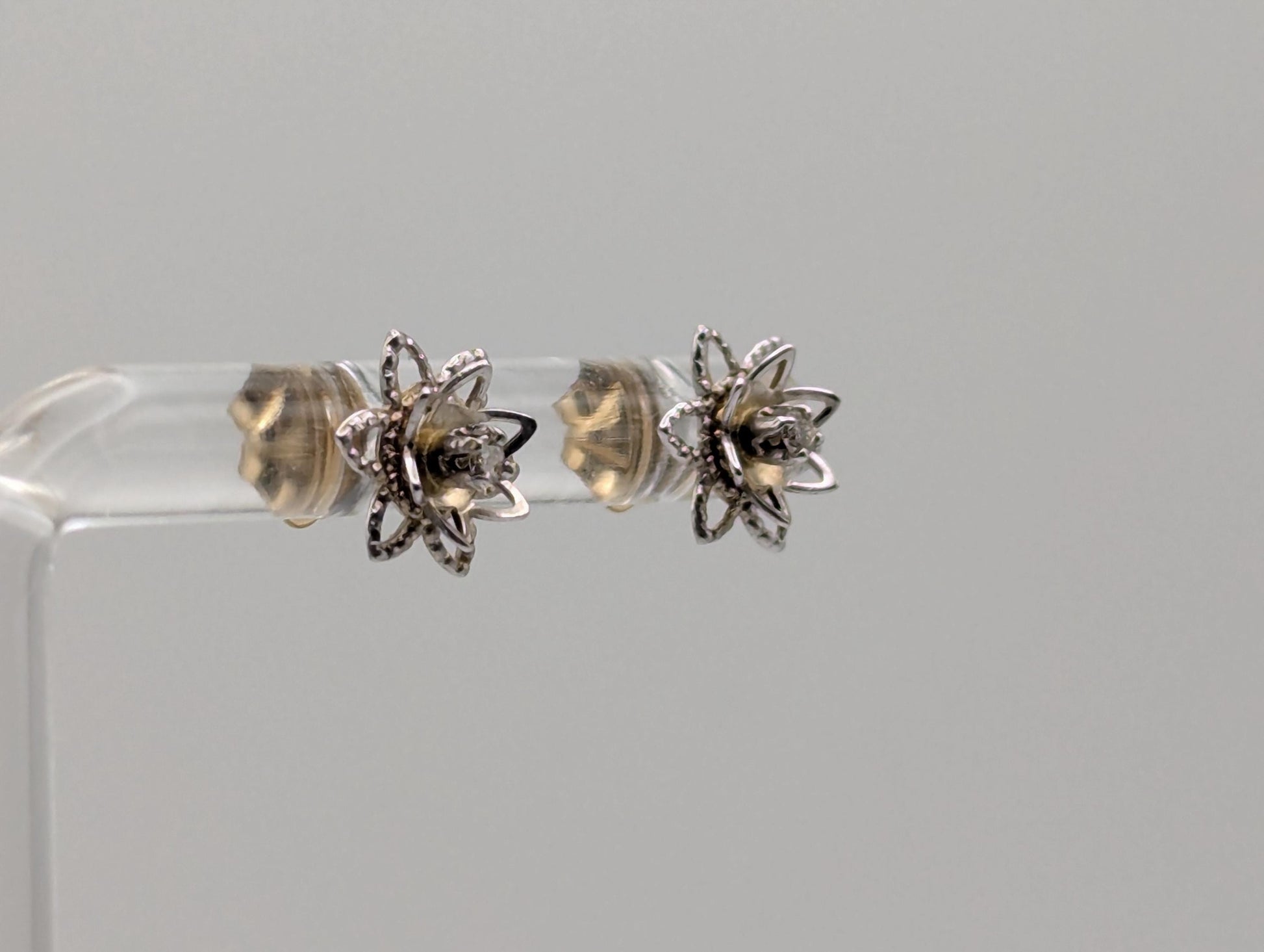 14K White Gold Flower Diamond Stud Earrings 10k White Gold Studs Minimalist Studs