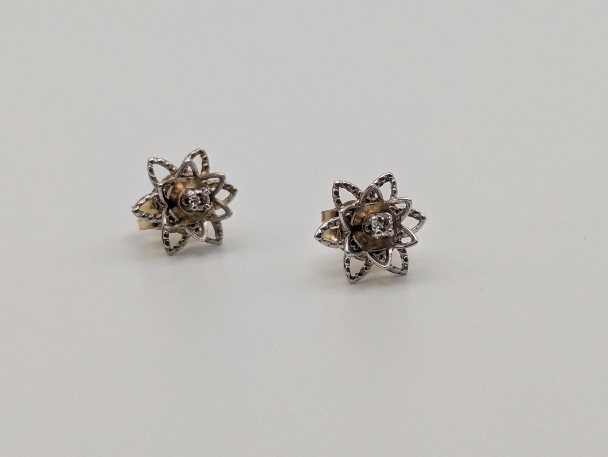 14K White Gold Flower Diamond Stud Earrings 10k White Gold Studs Minimalist Studs