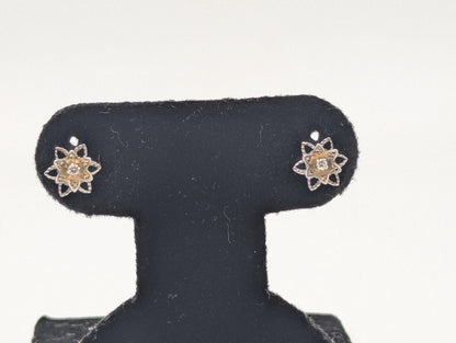 14K White Gold Flower Diamond Stud Earrings 10k White Gold Studs Minimalist Studs