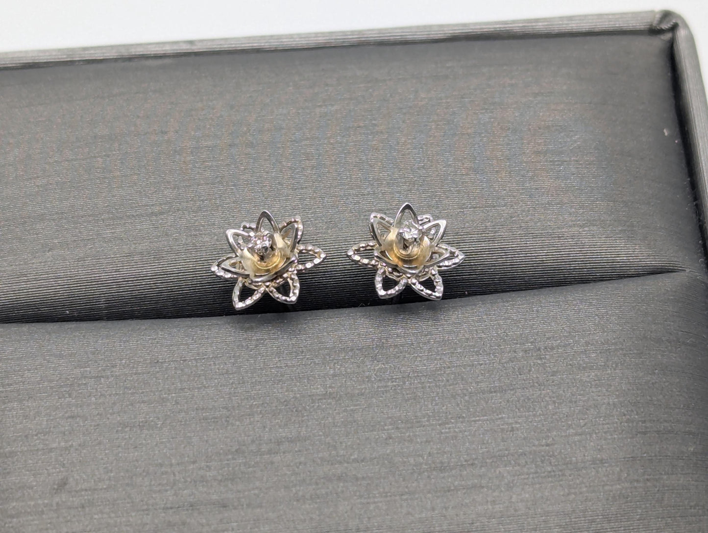 14K White Gold Flower Diamond Stud Earrings 10k White Gold Studs Minimalist Studs