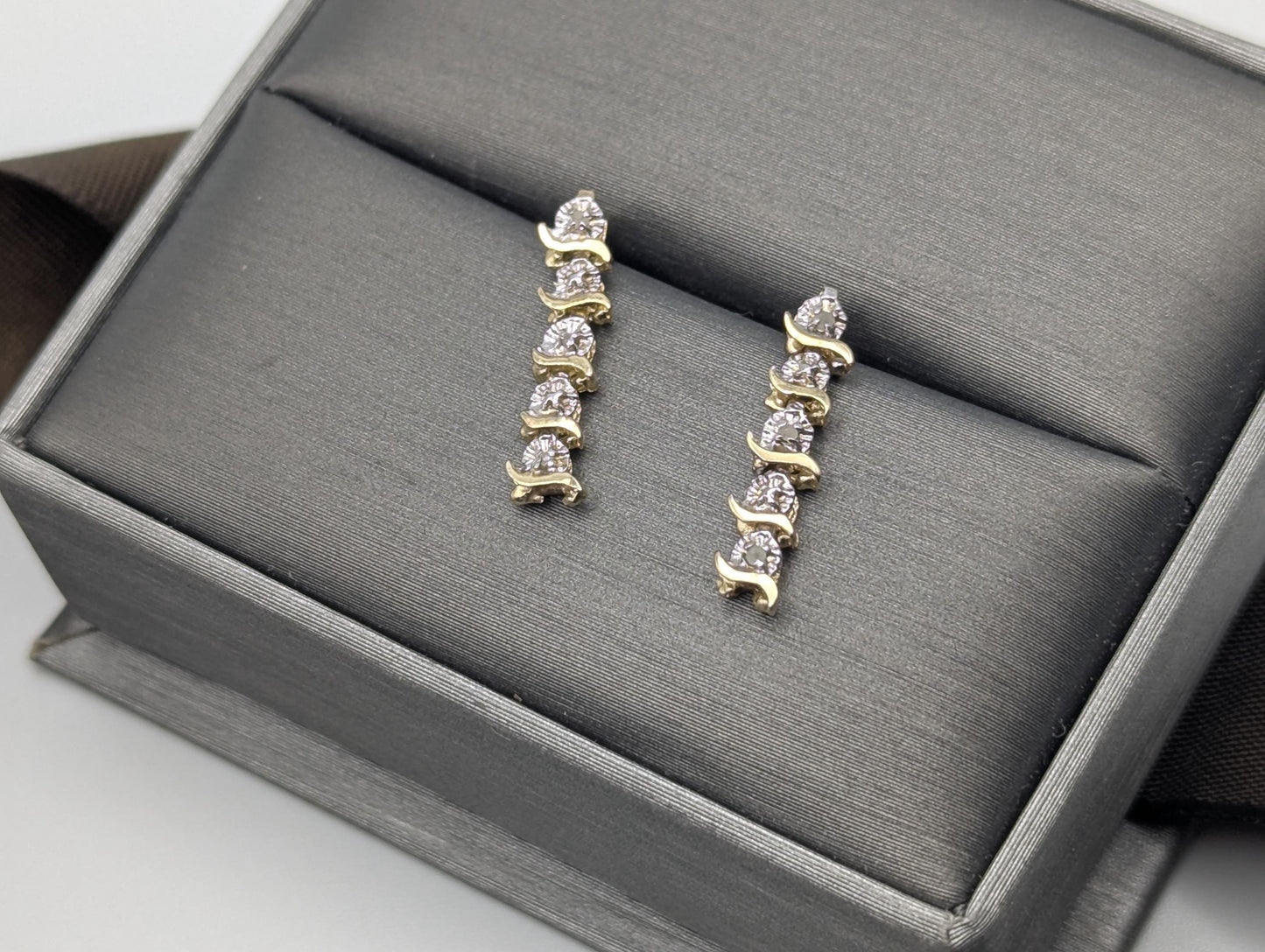 14K Yellow Gold Drop Dangle Diamond Earrings Diamond Drop Earrings