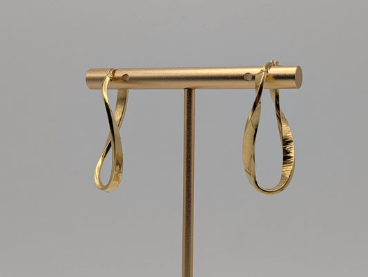 14k ITALY Twisted Long Infinity Hoop Etched Earrings. Etched Twisted Hoops