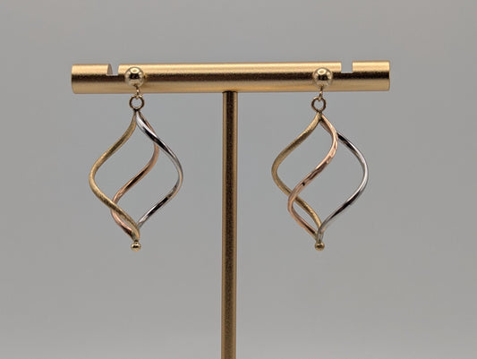 14k Multi-Gold Twisted Infinity Dangle Earrings. Twisted Classic Dangle Hoops.