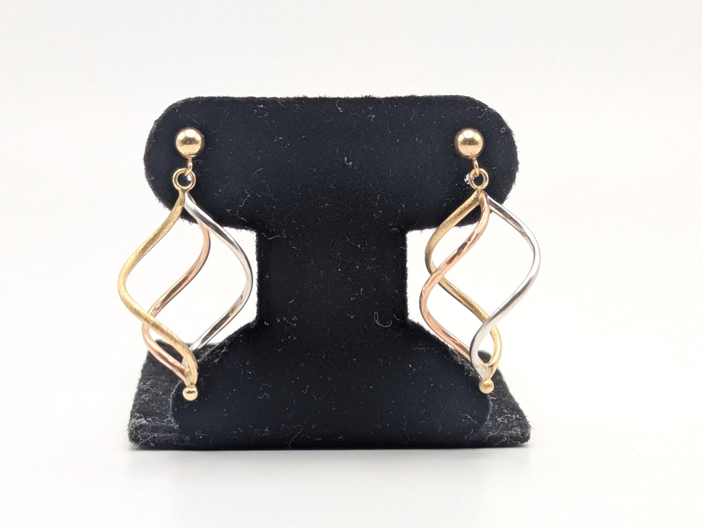 14k Multi-Gold Twisted Infinity Dangle Earrings. Twisted Classic Dangle Hoops.