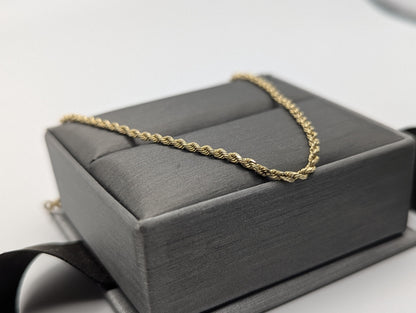 14k Yellow Gold 1.85mm Twisted Rope 7.5" Bracelet Chain Classic Gold Rope Chain