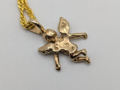14K Yellow Gold Angel Pendant Necklace + Complimentary 18k GF 18" Chain