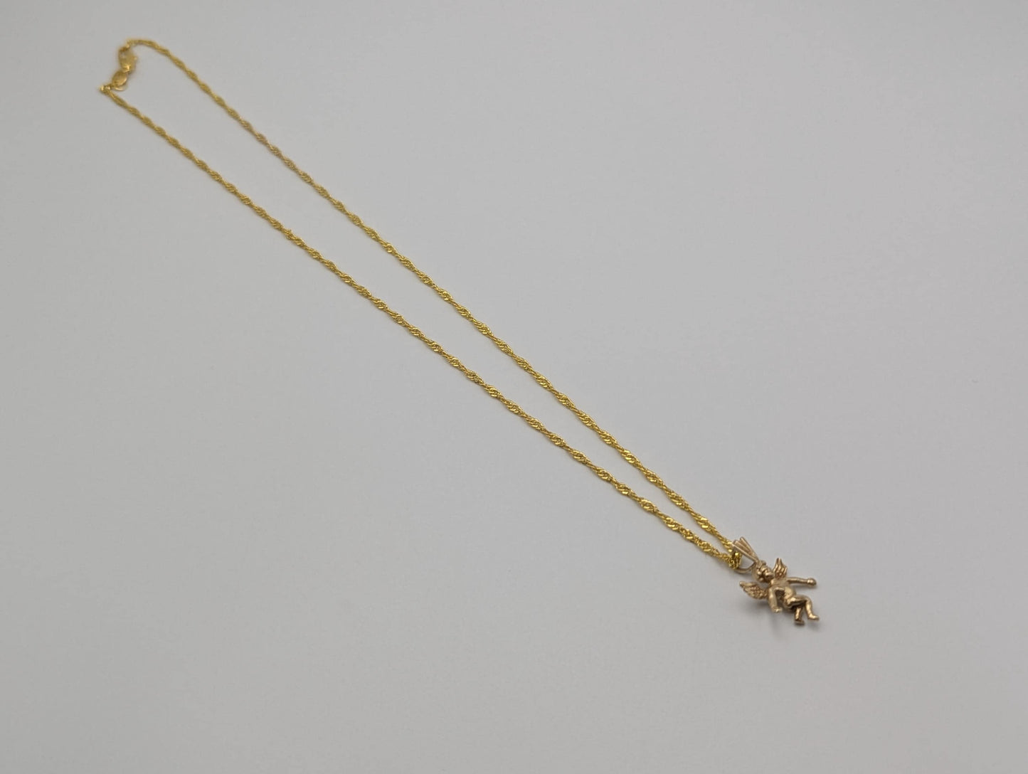 14K Yellow Gold Angel Pendant Necklace + Complimentary 18k GF 18" Chain