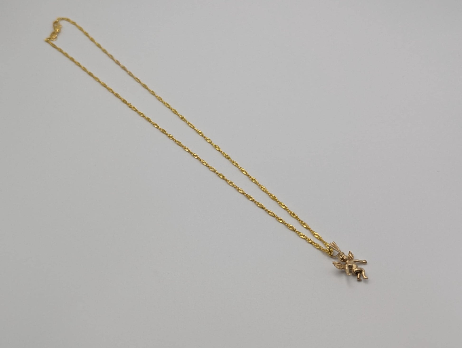 14K Yellow Gold Angel Pendant Necklace + Complimentary 18k GF 18" Chain