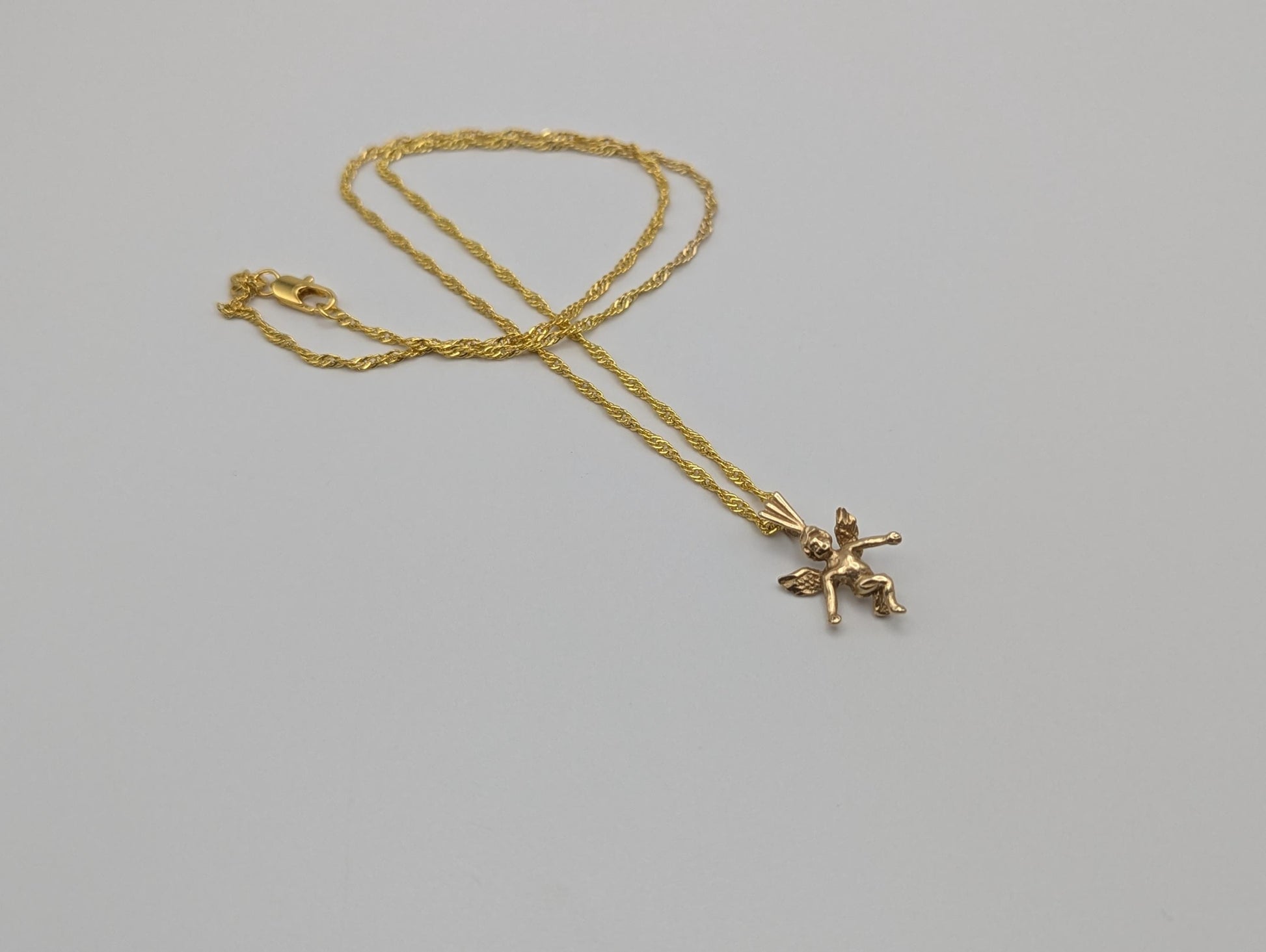 14K Yellow Gold Angel Pendant Necklace + Complimentary 18k GF 18" Chain