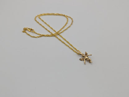 14K Yellow Gold Angel Pendant Necklace + Complimentary 18k GF 18" Chain