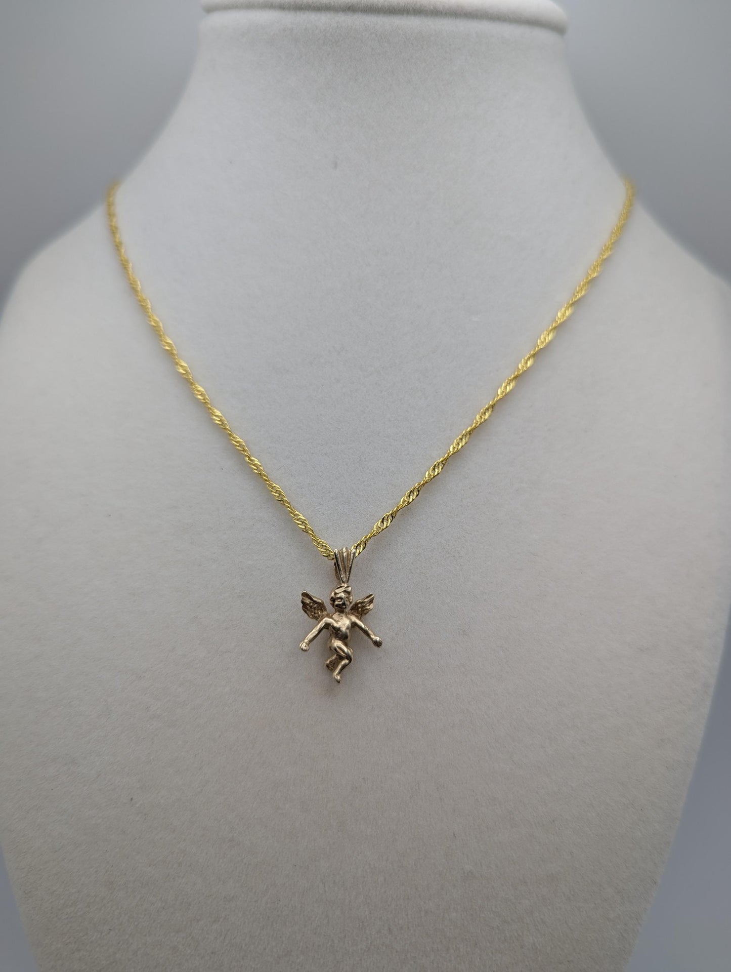 14K Yellow Gold Angel Pendant Necklace + Complimentary 18k GF 18" Chain