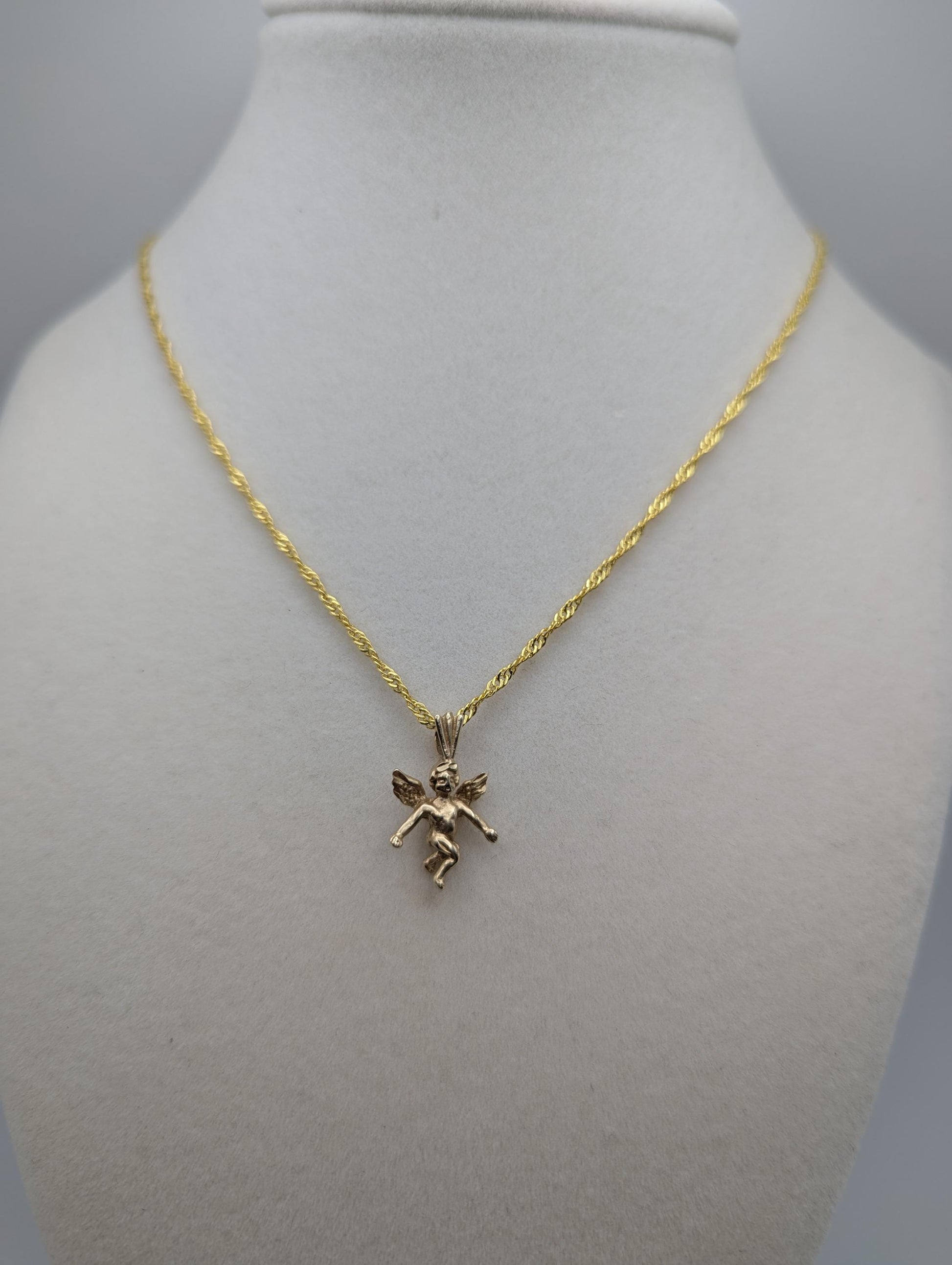 14K Yellow Gold Angel Pendant Necklace + Complimentary 18k GF 18" Chain