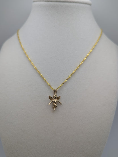 14K Yellow Gold Angel Pendant Necklace + Complimentary 18k GF 18" Chain