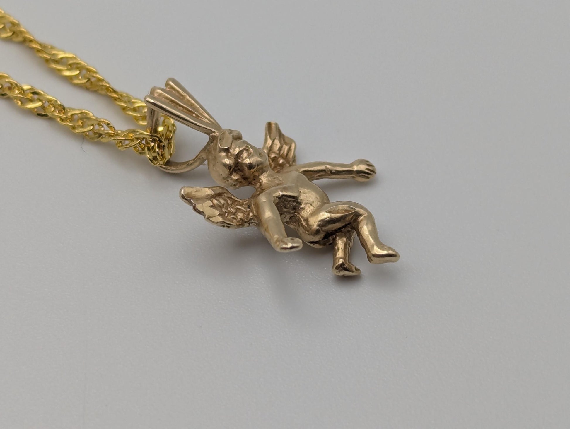 14K Yellow Gold Angel Pendant Necklace + Complimentary 18k GF 18" Chain