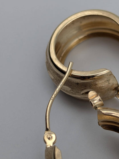 14k Vintage Yellow Gold Classic Etched Textured Small Hoop Earrings Gold Hoops Hinged