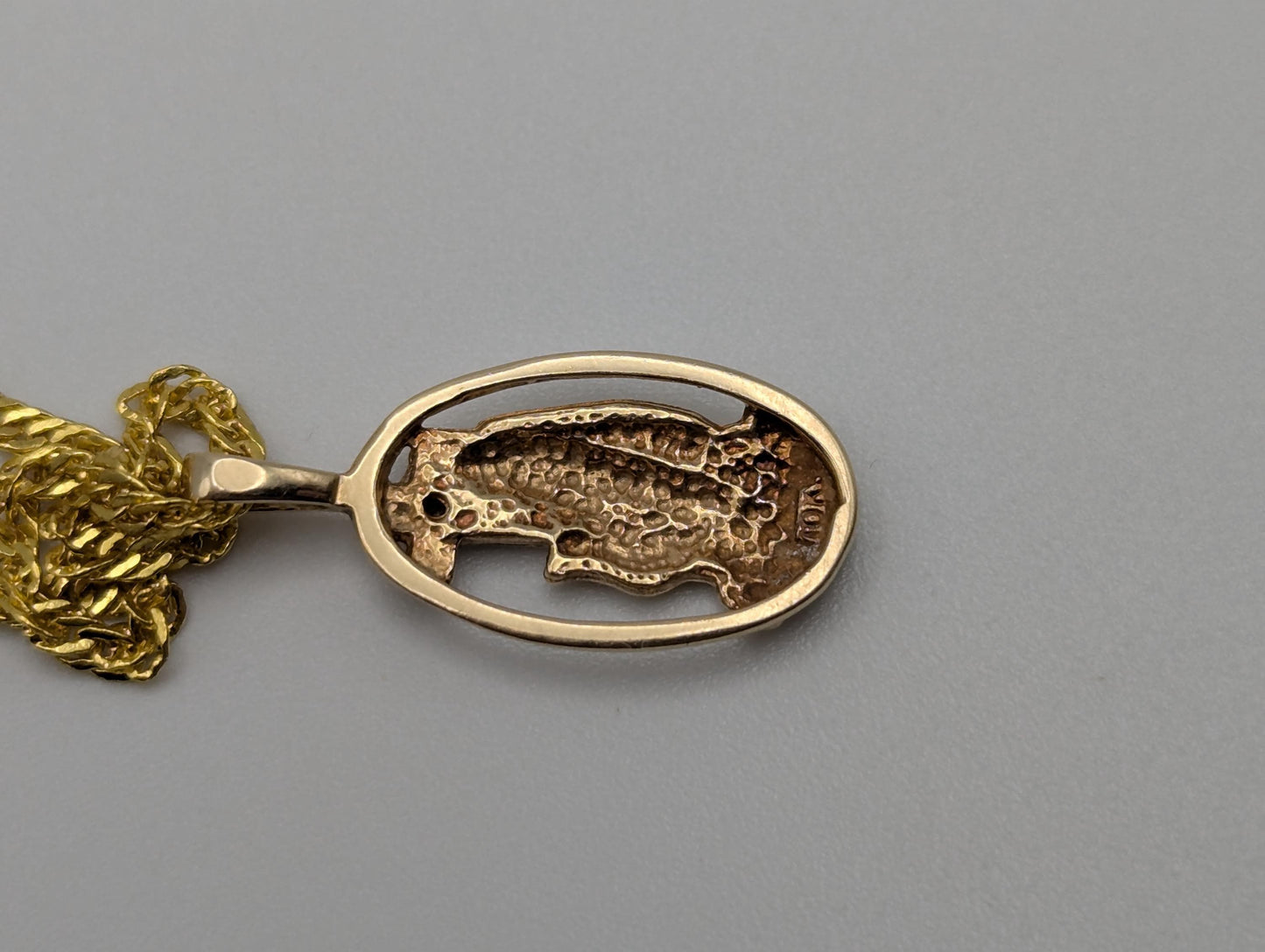 14K Yellow Gold Praying Hands Pendant Necklace + Complimentary 18k GF 18" Chain