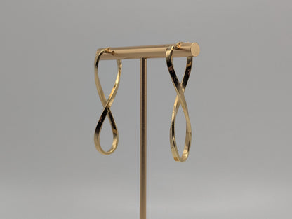 14k ITALY Twisted Long Infinity Hoop Earrings. Etched Twisted Hoops