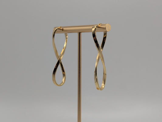 14k ITALY Twisted Long Infinity Hoop Earrings. Etched Twisted Hoops