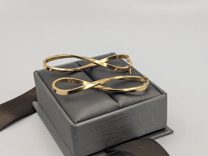 14k ITALY Twisted Long Infinity Hoop Earrings. Etched Twisted Hoops