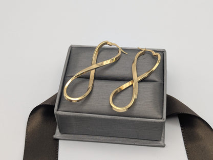 14k ITALY Twisted Long Infinity Hoop Earrings. Etched Twisted Hoops