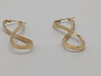 14k ITALY Twisted Long Infinity Hoop Earrings. Etched Twisted Hoops