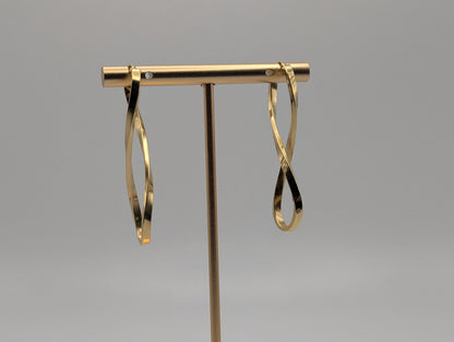 14k ITALY Twisted Long Infinity Hoop Earrings. Etched Twisted Hoops