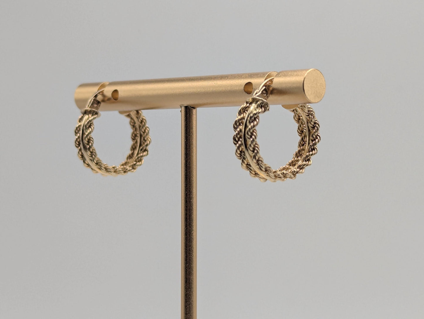 14k Gold Twisted Rope Hoop Earrings. Wire Hoop Earrings Real Solid Yellow Gold Small Hoops