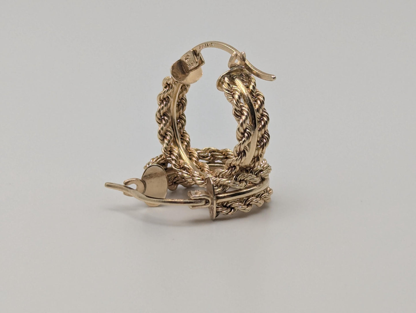 14k Gold Twisted Rope Hoop Earrings. Wire Hoop Earrings Real Solid Yellow Gold Small Hoops