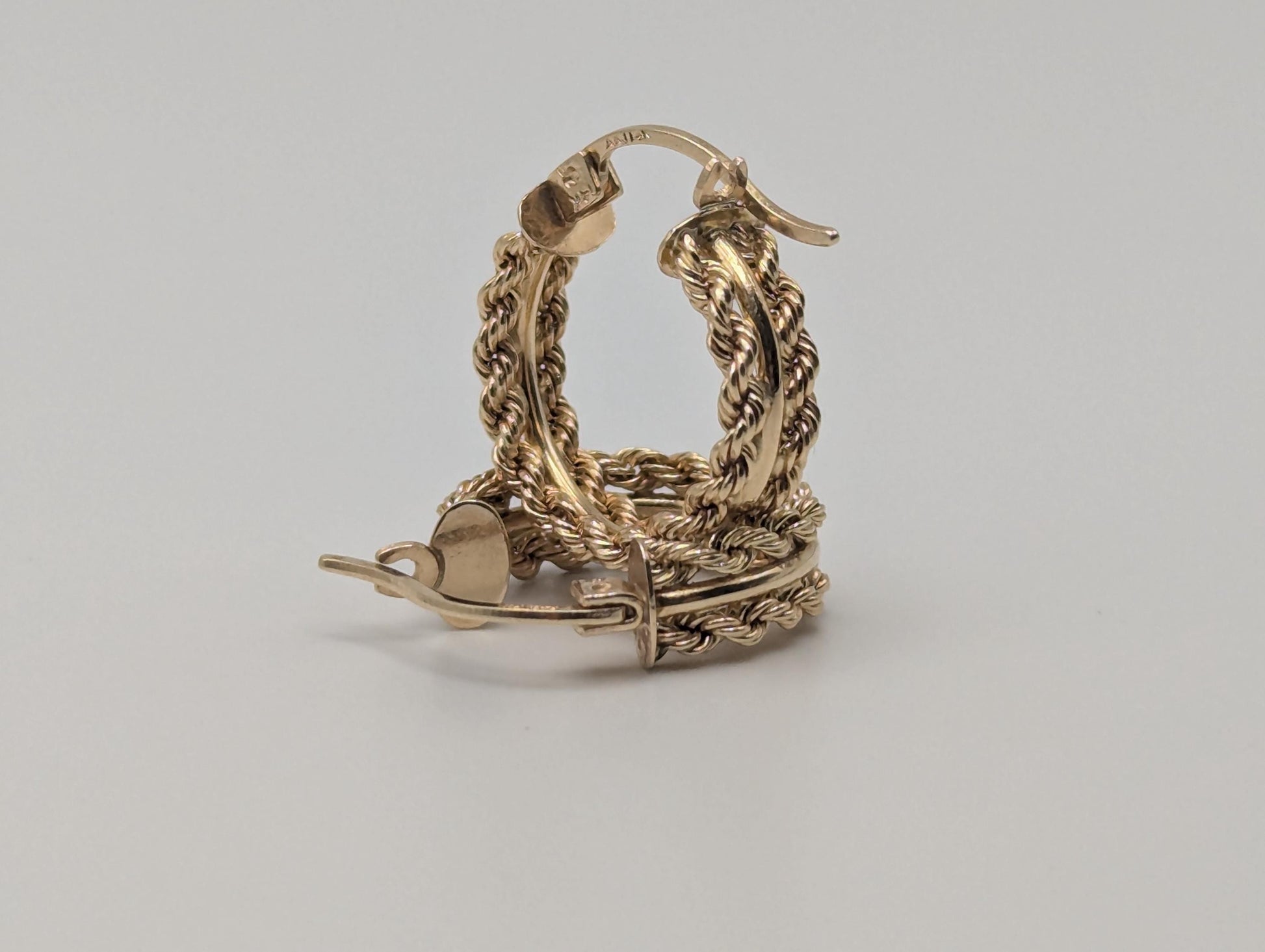 14k Gold Twisted Rope Hoop Earrings. Wire Hoop Earrings Real Solid Yellow Gold Small Hoops