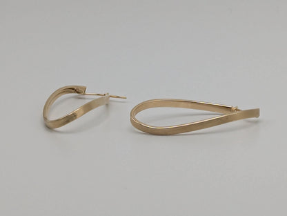 14k JCM Jacmel Twisted Long Hoop Earrings. Minimalist Twisted Hoops