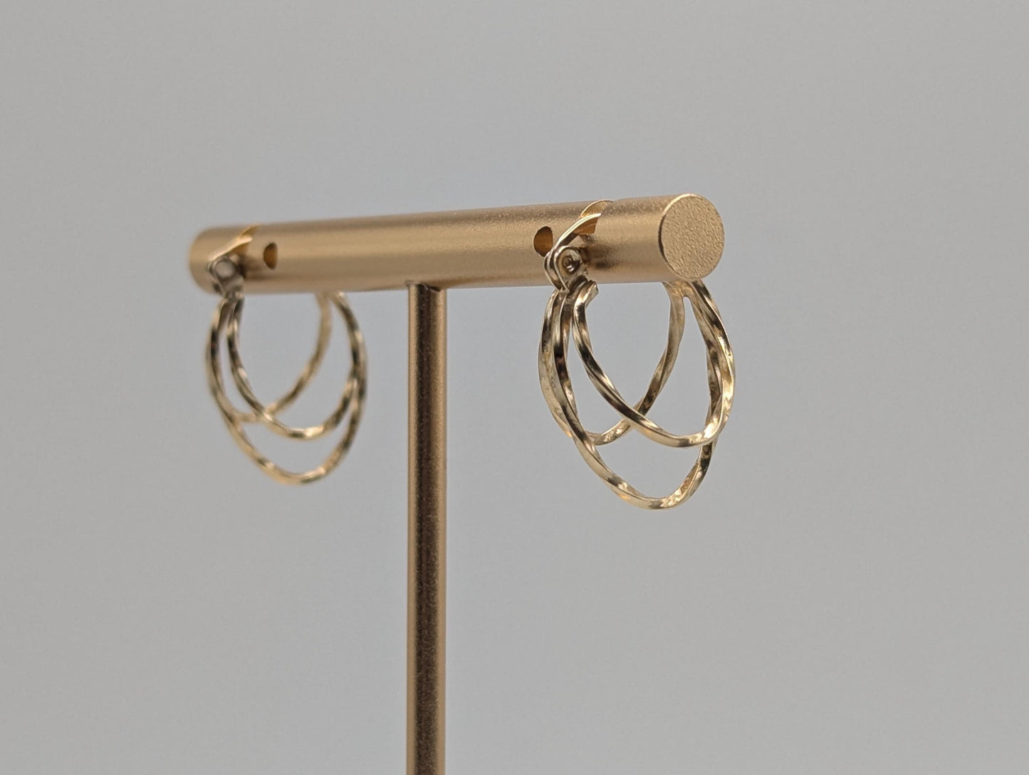 14k Vintage Yellow Gold Triple Hoop Oval Earrings Gold Hoops Hinged