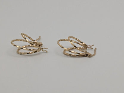 14k Vintage Yellow Gold Triple Hoop Oval Earrings Gold Hoops Hinged