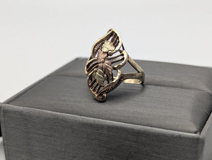 Vintage 10k Black Hills Gold Leaf Multi-Tone Gold Signet Statement Ring