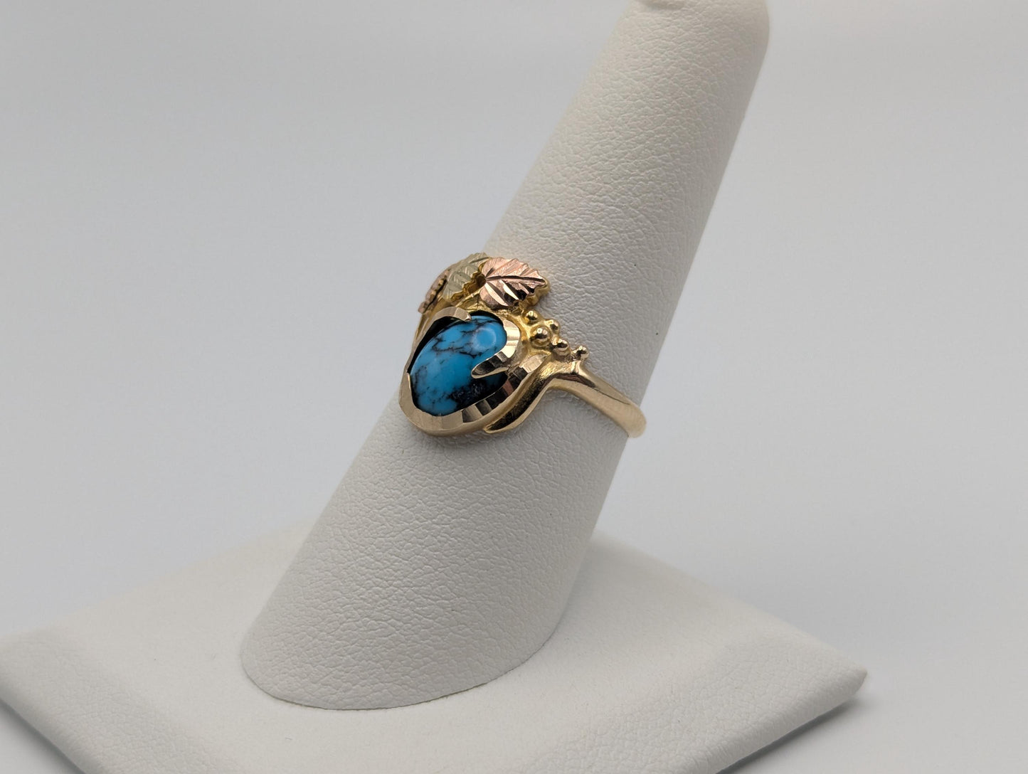 10k Black Hills Gold Tri-Colored Leaf Turquoise Vine Ring Women BHG Trio Gold Vine Ring