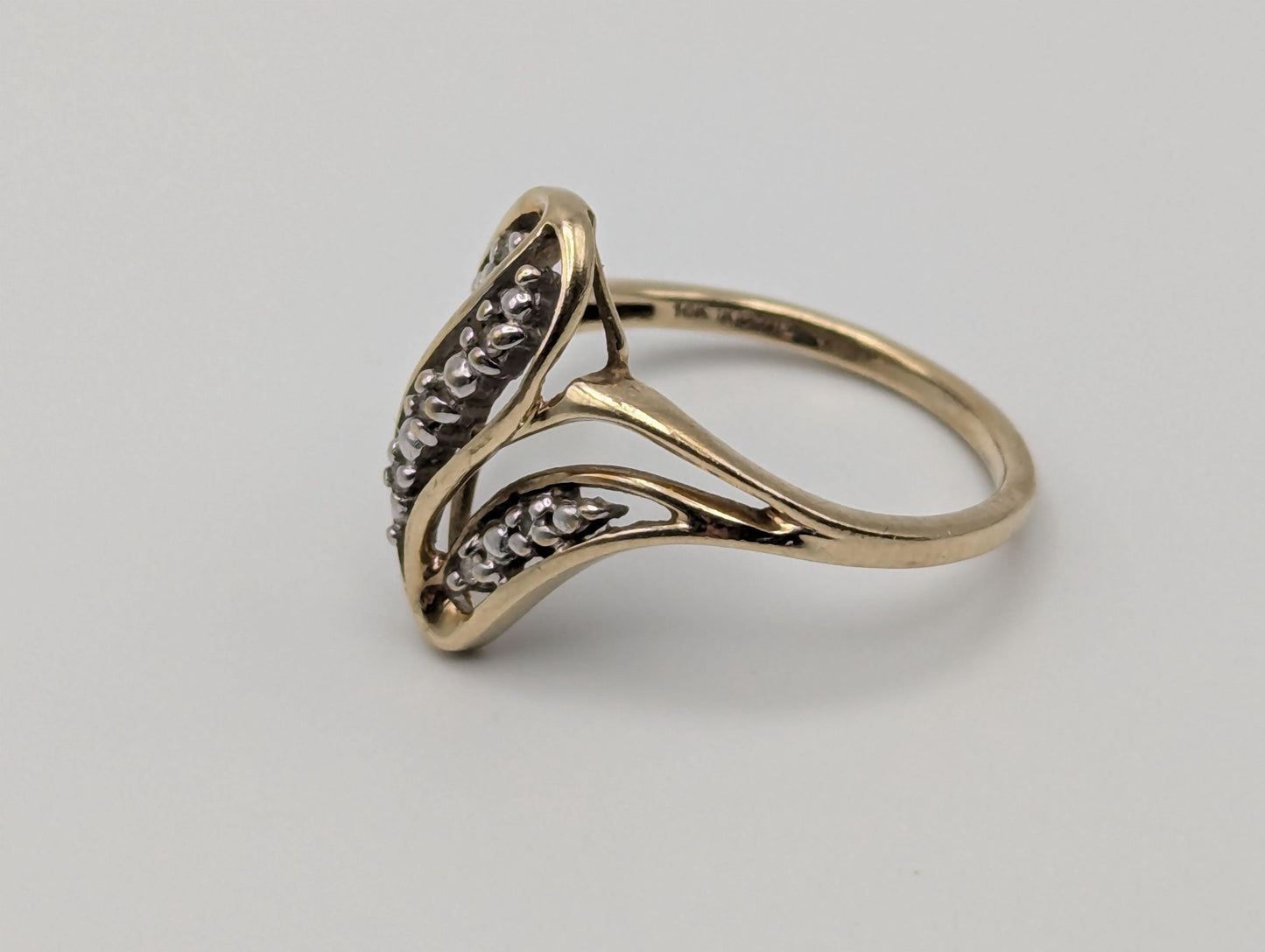 10K Yellow Gold Wave Diamond Ring Promise Love Cocktail Ring Fancy Infinity Band