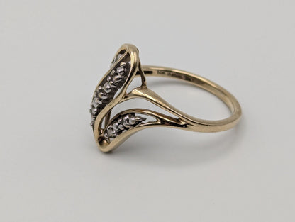 10K Yellow Gold Wave Diamond Ring Promise Love Cocktail Ring Fancy Infinity Band