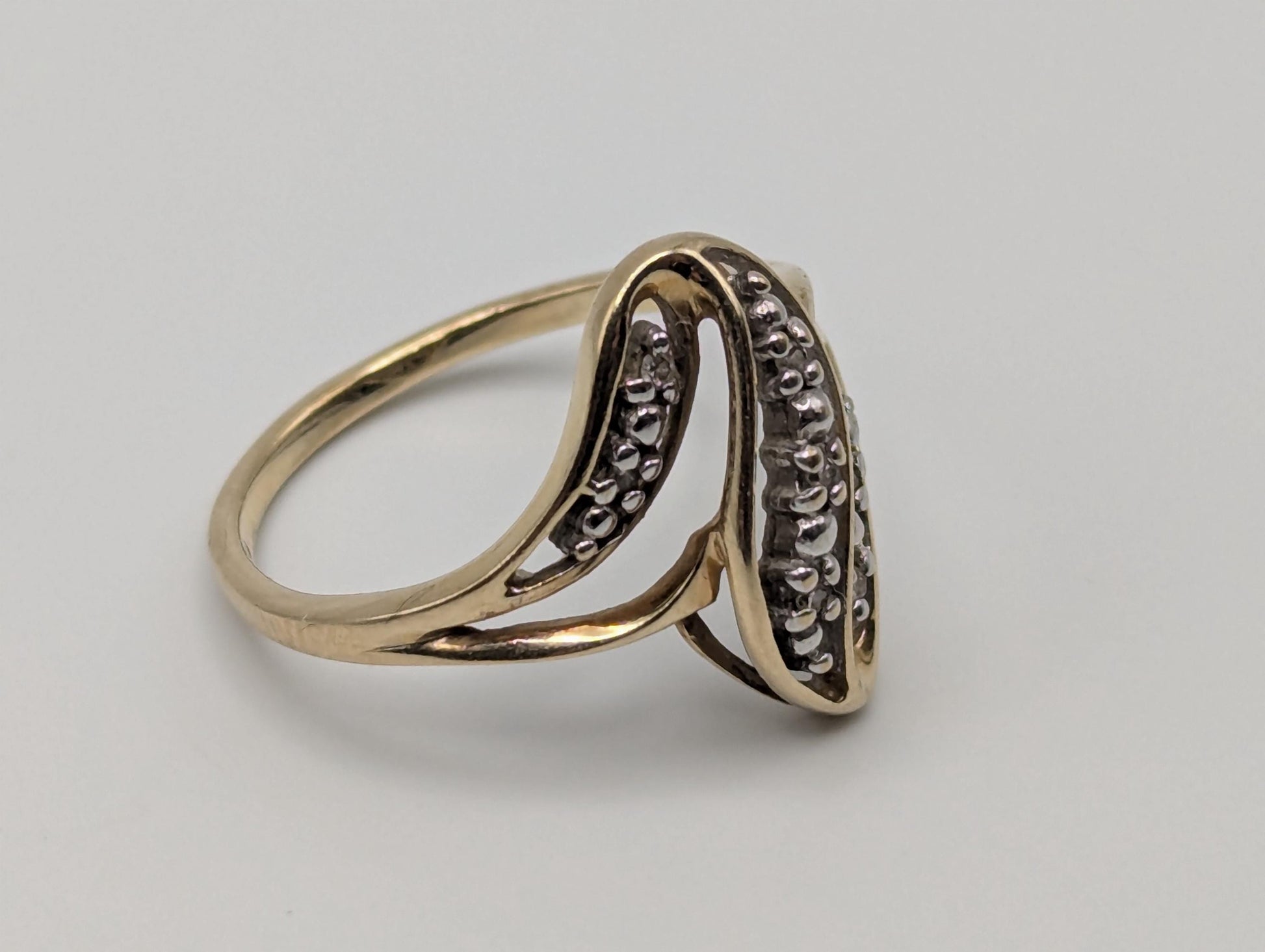 10K Yellow Gold Wave Diamond Ring Promise Love Cocktail Ring Fancy Infinity Band