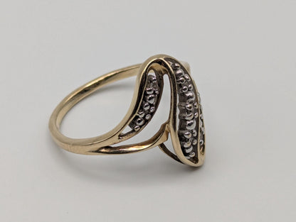 10K Yellow Gold Wave Diamond Ring Promise Love Cocktail Ring Fancy Infinity Band