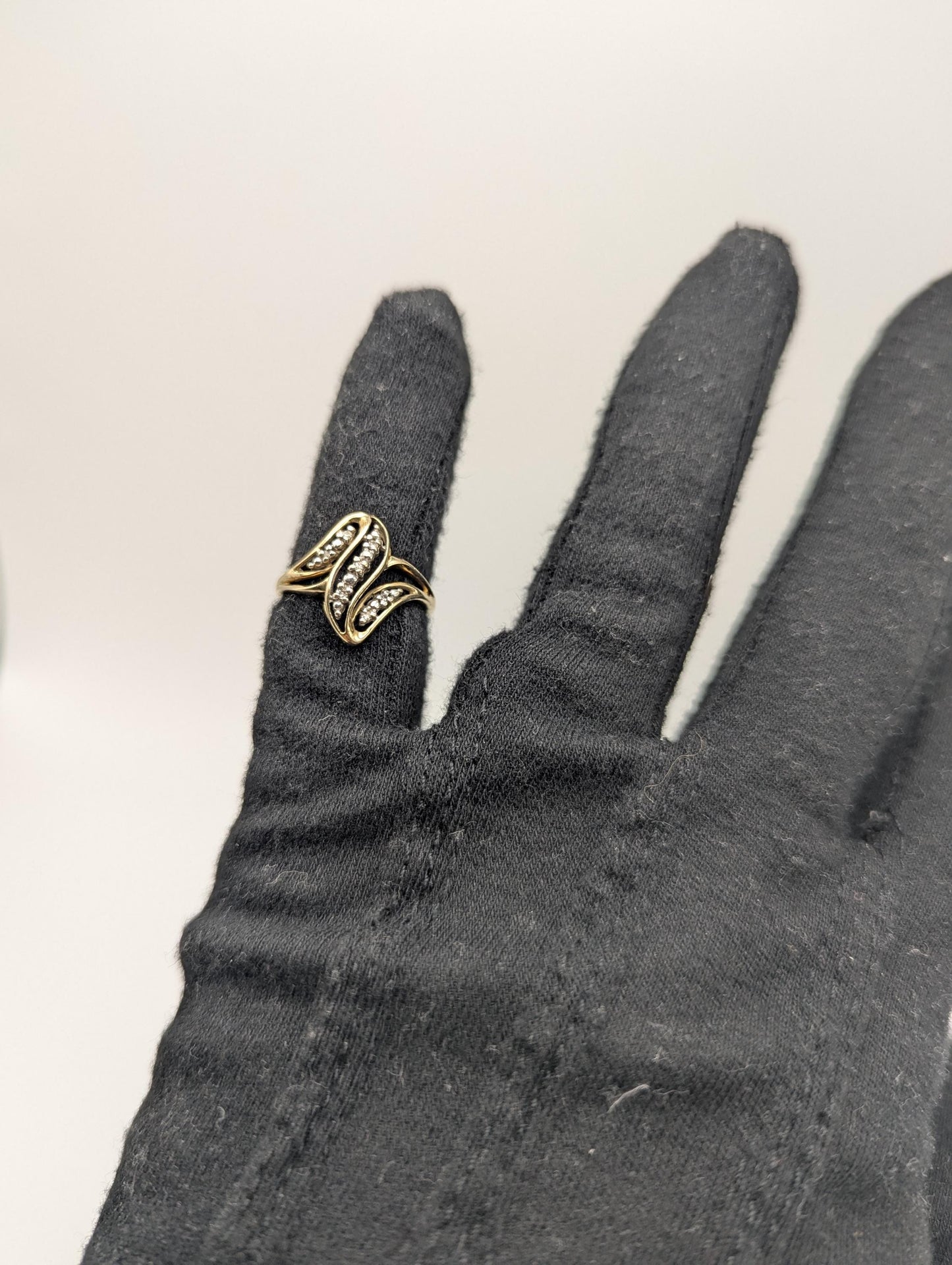 10K Yellow Gold Wave Diamond Ring Promise Love Cocktail Ring Fancy Infinity Band