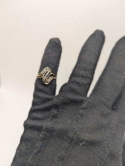 10K Yellow Gold Wave Diamond Ring Promise Love Cocktail Ring Fancy Infinity Band