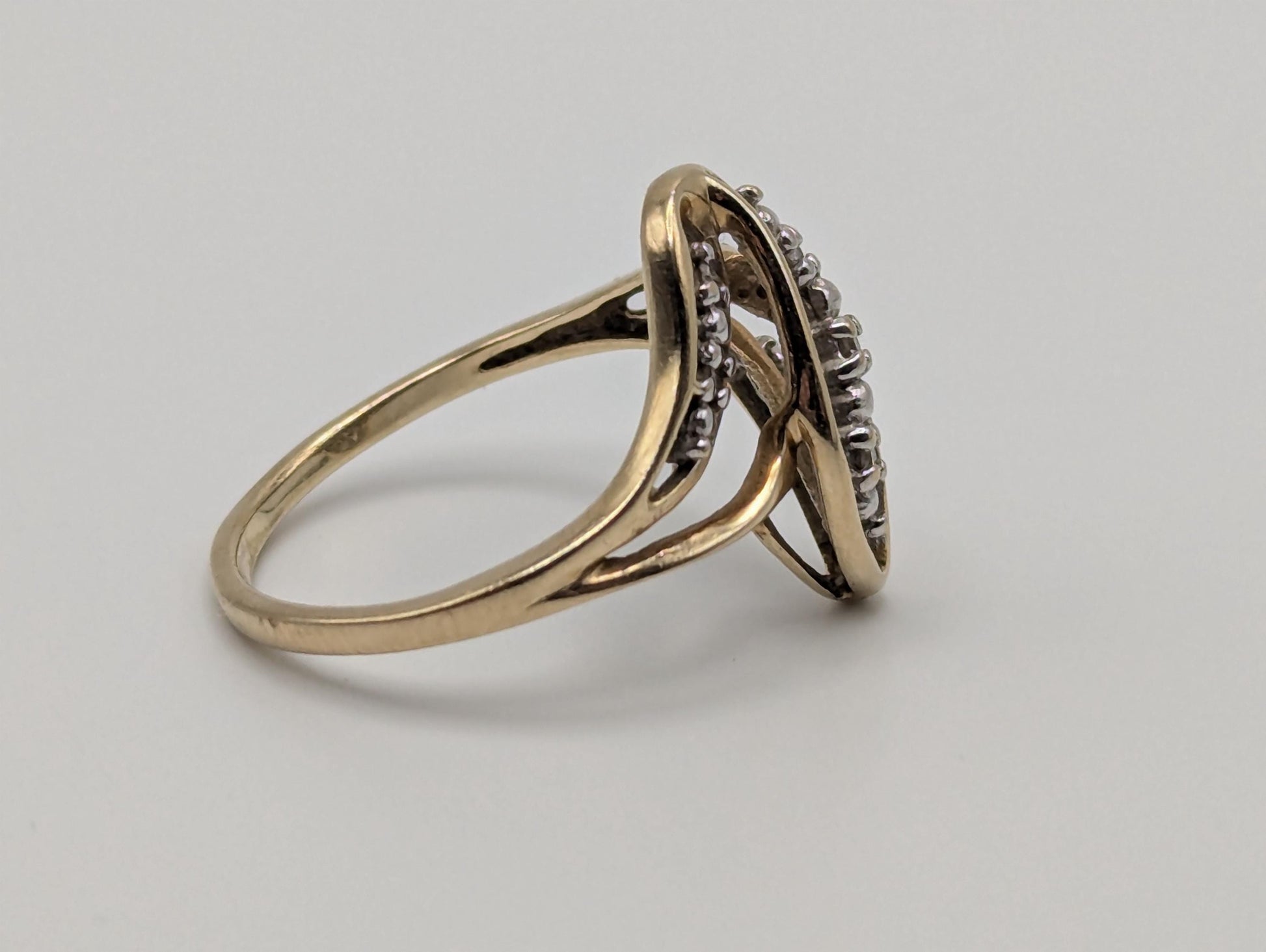 10K Yellow Gold Wave Diamond Ring Promise Love Cocktail Ring Fancy Infinity Band