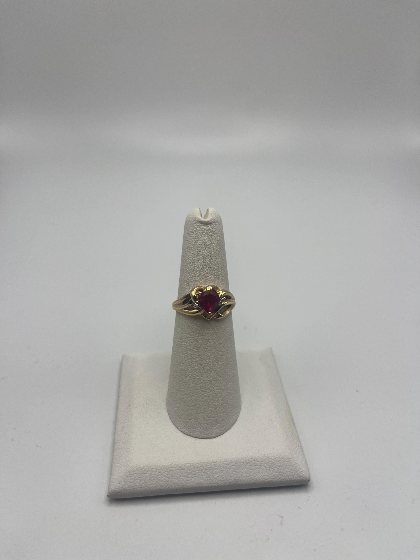 10k Yellow Gold Diamond Ruby Heart Ring.Yellow Gold Engagement Band.