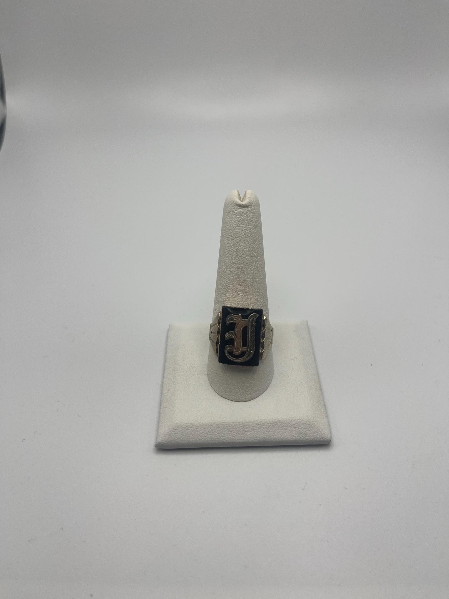 10k Diamond A Monogram Black Onyx Ring Midnight Signet Ring. Statement Ring.