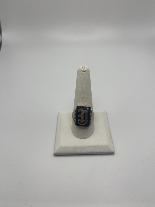 10k Diamond A Monogram Black Onyx Ring Midnight Signet Ring. Statement Ring.