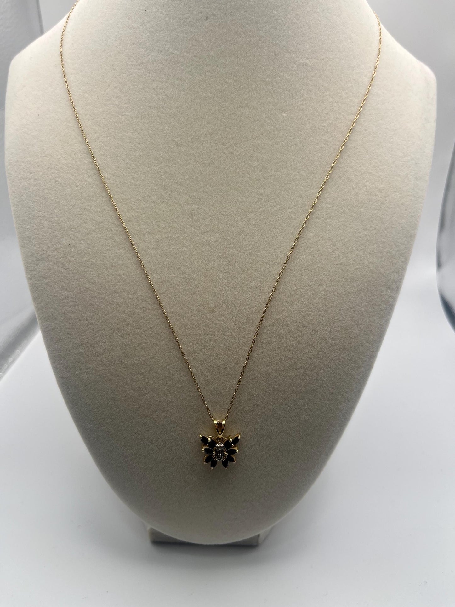 10k Solid Gold Butterfly Diamond Sapphire Necklace Gold Chain with Sapphire Butterfly