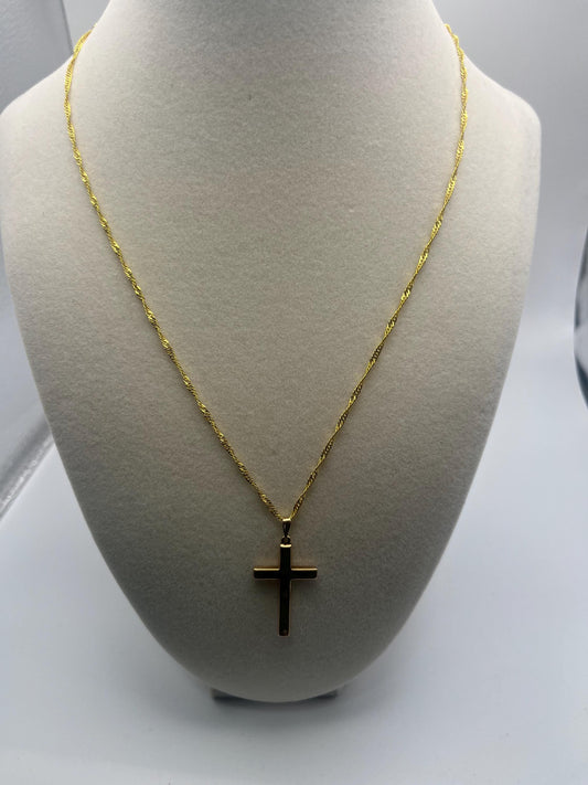 14k Yellow Gold Cross Pendant Necklace + Complimentary 14k GF 18"