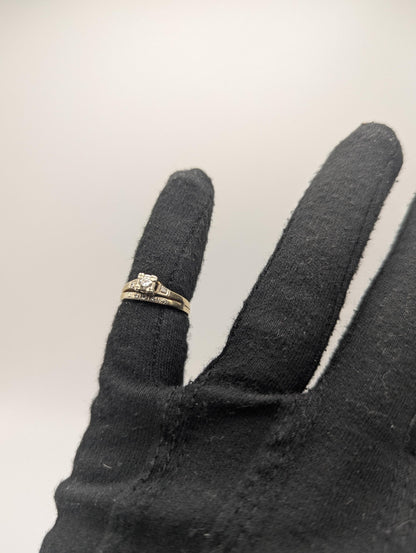 14k Yellow Gold Diamond Wedding Set. Vintage Diamond Engagement Ring. Wedding Ring.