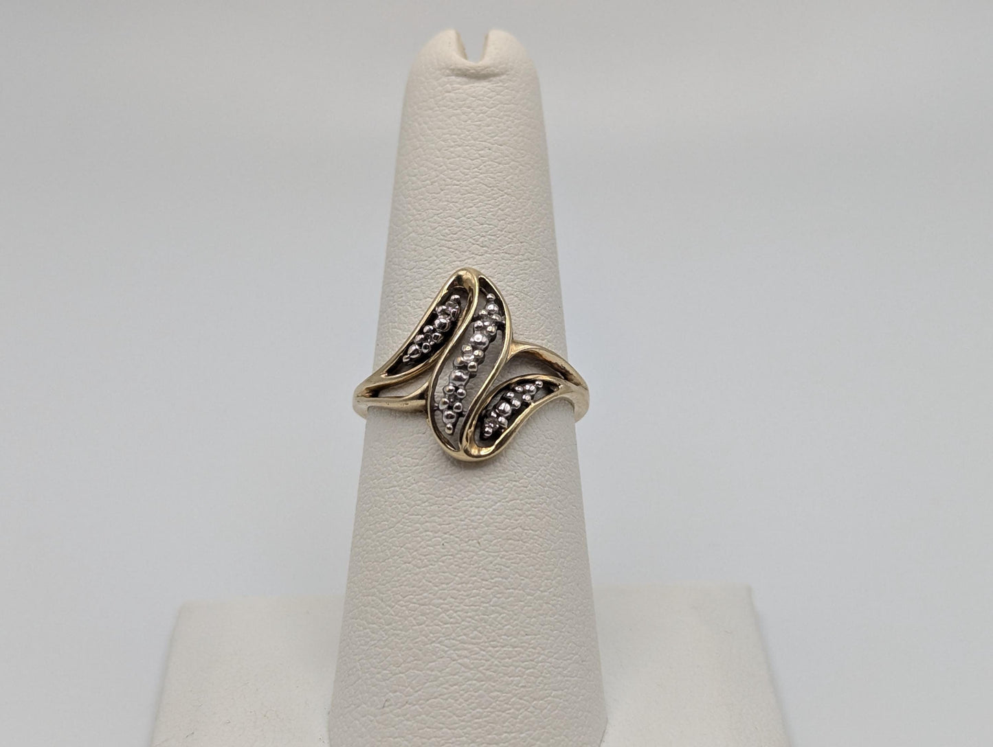 10K Yellow Gold Wave Diamond Ring Promise Love Cocktail Ring Fancy Infinity Band