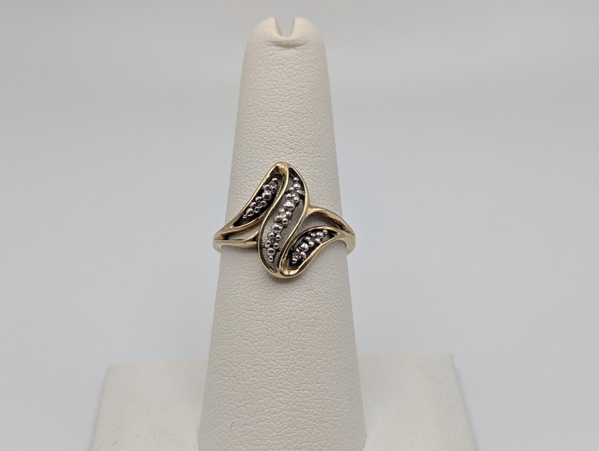 10K Yellow Gold Wave Diamond Ring Promise Love Cocktail Ring Fancy Infinity Band