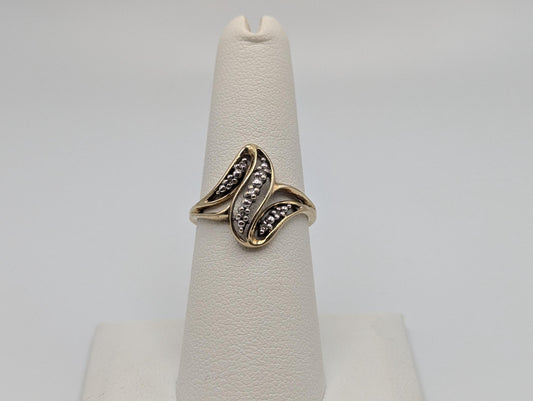 10K Yellow Gold Wave Diamond Ring Promise Love Cocktail Ring Fancy Infinity Band